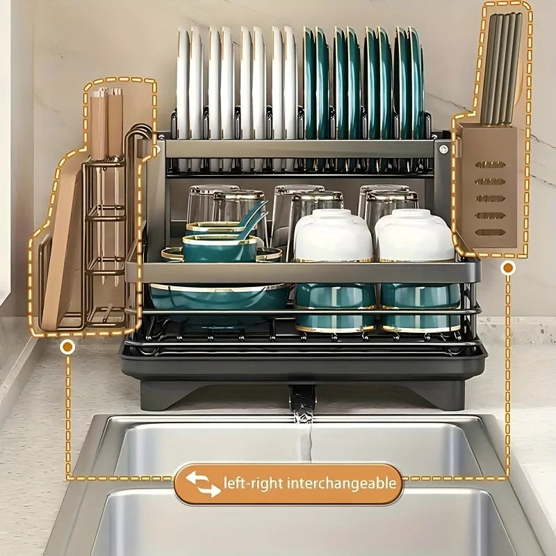 Double-tier extendable dish drainer